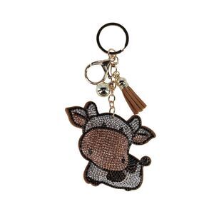 CTM Women's Glitter Cow Character Bag Charm with Faux Leather Tassel